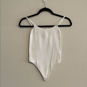 Altar’d State Women White Ribbed Bodysuit Medium Large Stretch Spandex Casual